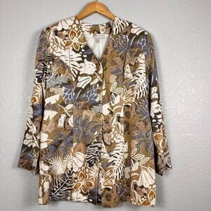 Vtg Y2K Blazer Womens‎ XL 100% Silk Neutral Botanical Print Art to Wear